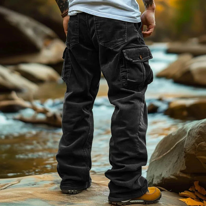 Mens Corduroy Pants Vintage  Multi Pocket Casual Trousers