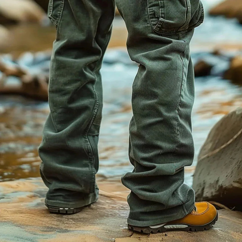 Mens Corduroy Pants Vintage  Multi Pocket Casual Trousers